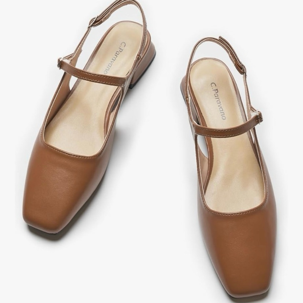 NIB C.Paravano Women's Brown Slingback Flats Size 8.5 EU 39.5